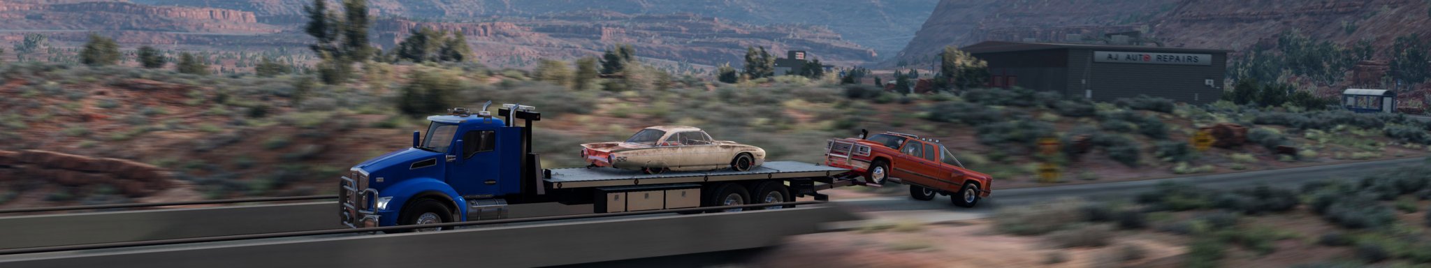 1 BeamNG MOTION BLUR T880 FLATBED with DYNAMO & RED DUALLY at UTAH copy.jpg