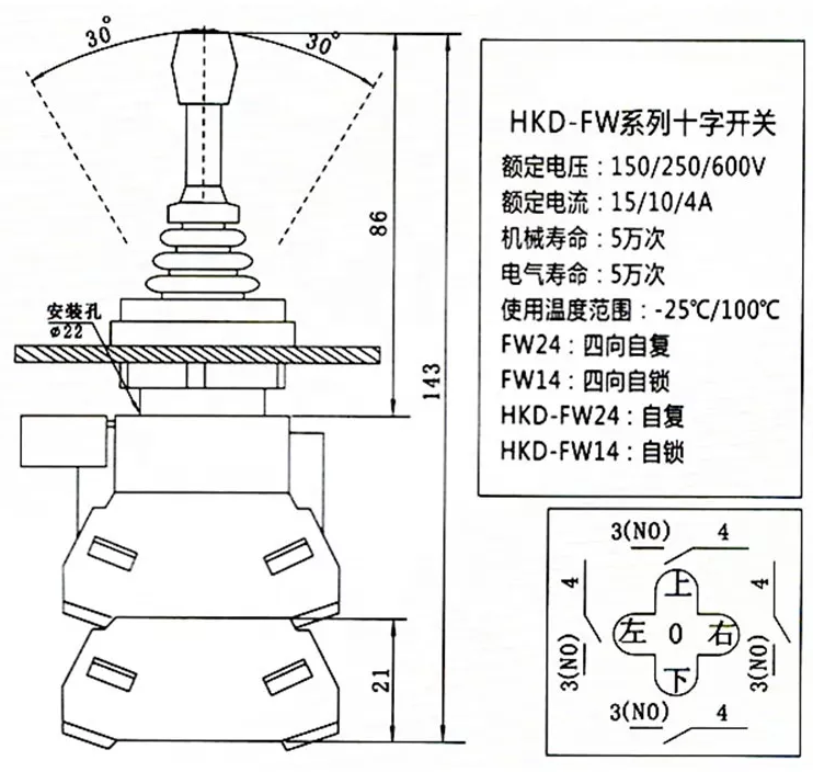 HKL-FW24 4NO 4 Position Momentary Type Monolever Joystick schematic.png